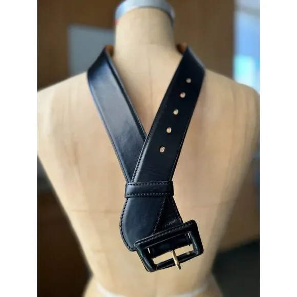 Banana Republic 100% Leather Black High Polish 1.5" Wide Classic Belt Size 30